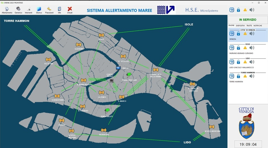 Schermata del sistema di allertamento per la popolazione della Città di Venezia